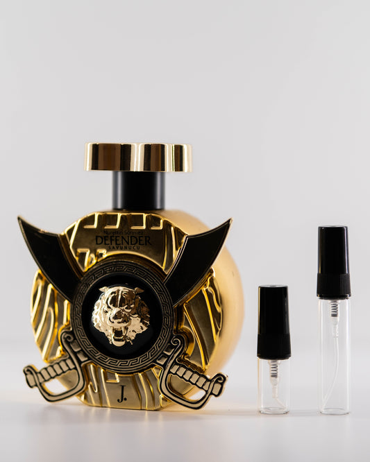 Defender Pour Femme with 2ml and 5ml decant bottles