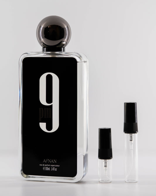 Afnan 9PM with 2ml and 5ml decant bottles