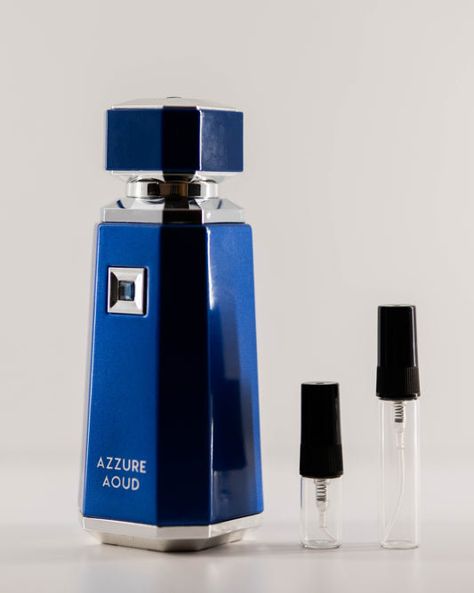 Azzure Aoud with 2ml and 5ml decant bottles
