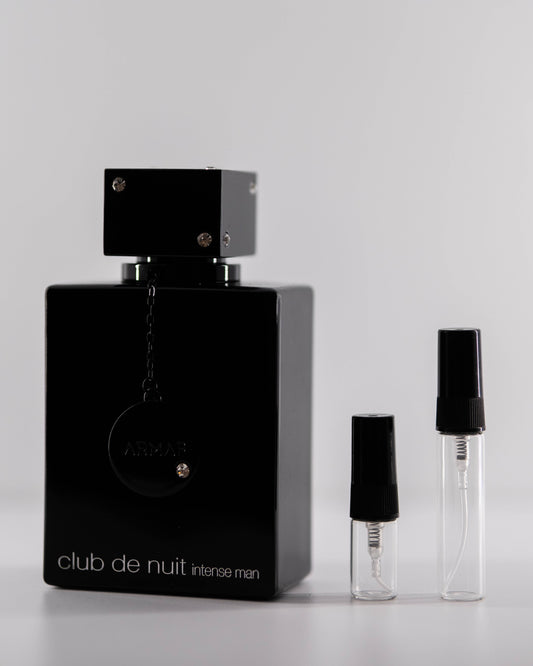 Club De Nuit Intense Man with 2ml and 5ml decant bottles