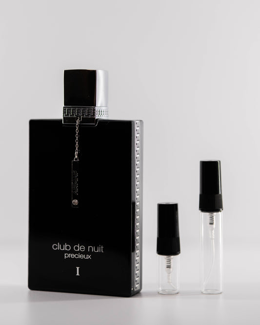 Club De Nuit Precieux with 2ml and 5ml decant bottles