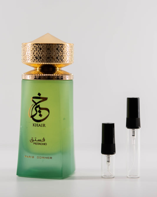 Khair Pistachio with 2ml and 5ml decant bottles