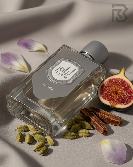 Liam grey perfume bottle with fragrance notes
