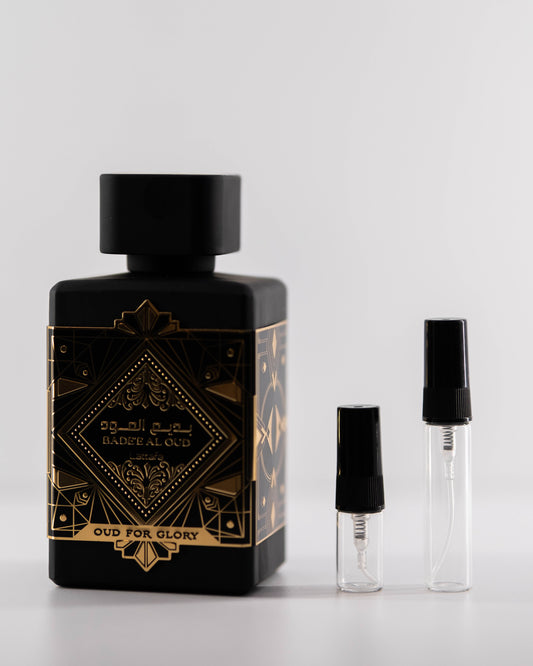 Oud For Glory with 2ml and 5ml decant bottles