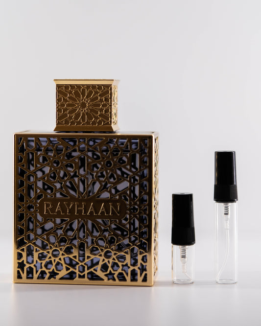 Rayhaan Elixir with 2ml and 5ml decant bottles