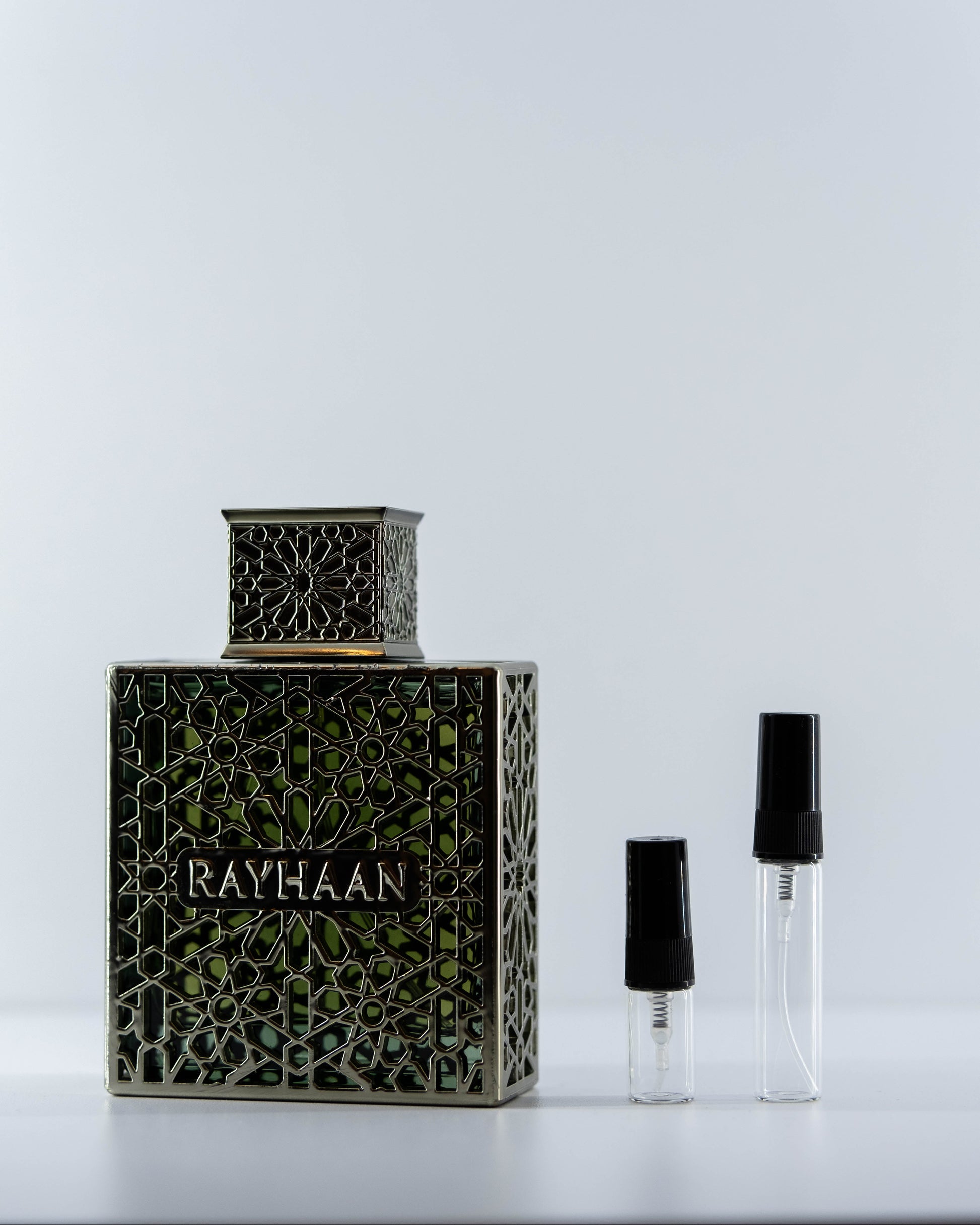 Rayhaan Terra with 2ml and 5ml decant bottles